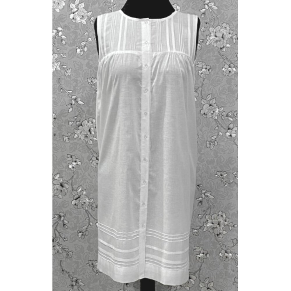 SoieRose 100% Cotton Victorian Nightgown – Sleeveless Button Front - SR-1205